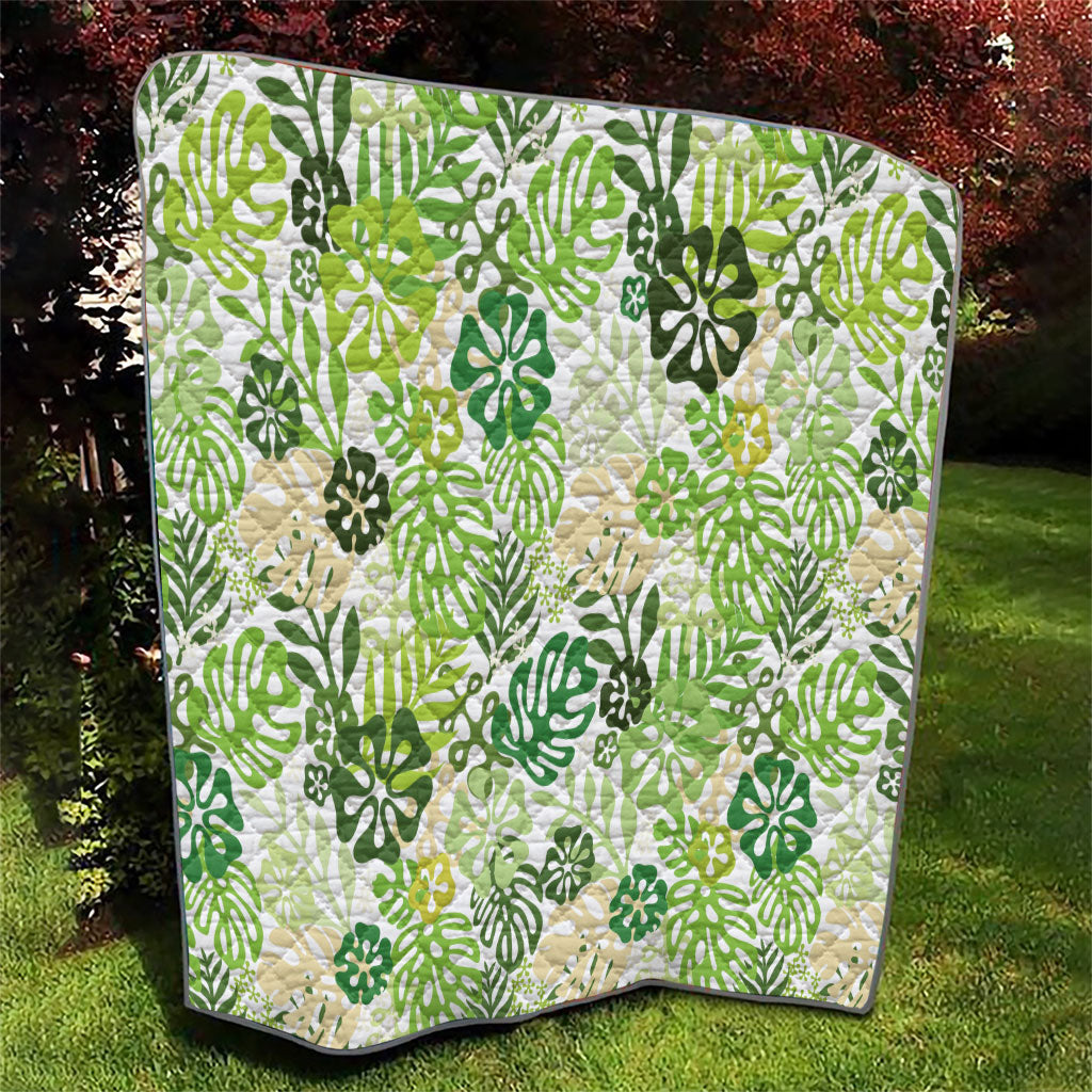 Green Aloha Hawaiian Quilt Monstera Hibiscus Tropical Pattern LT19 - Polynesian Pride