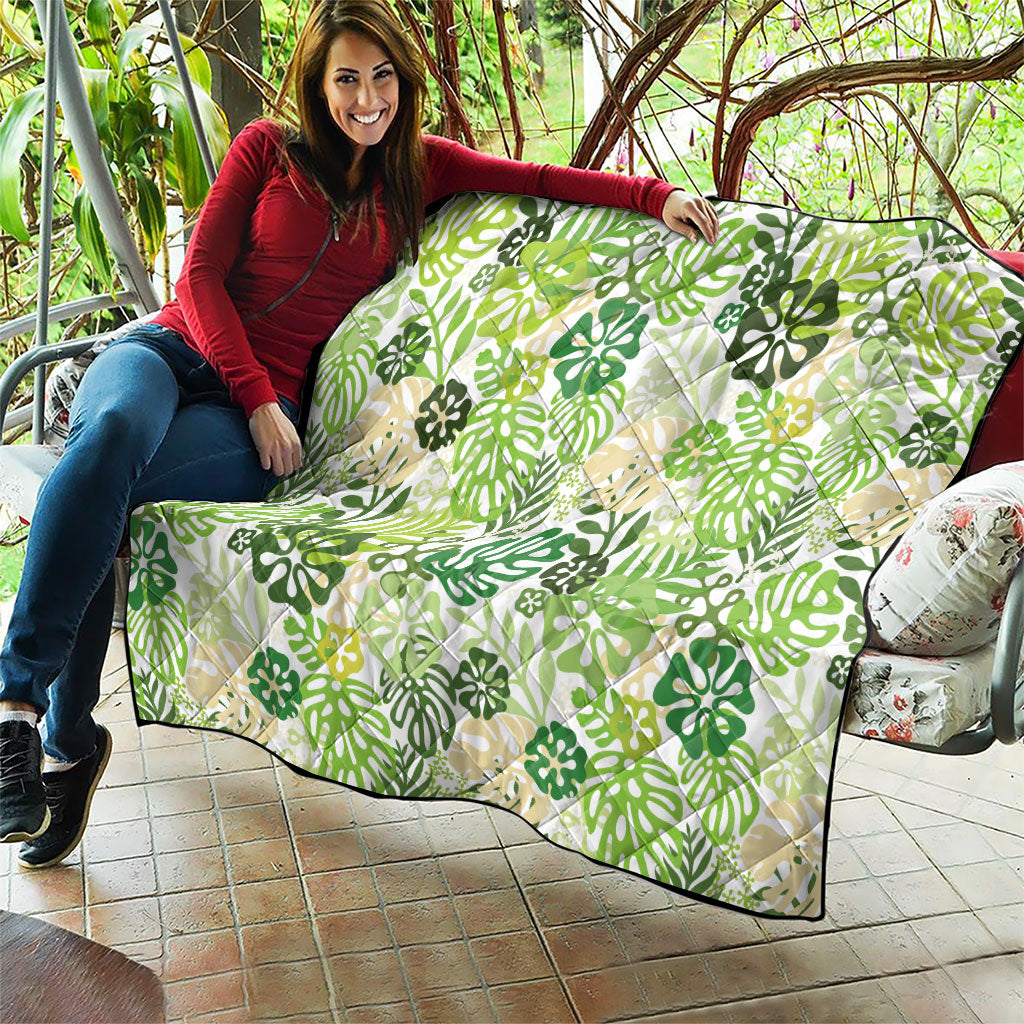Green Aloha Hawaiian Quilt Monstera Hibiscus Tropical Pattern LT19 - Polynesian Pride