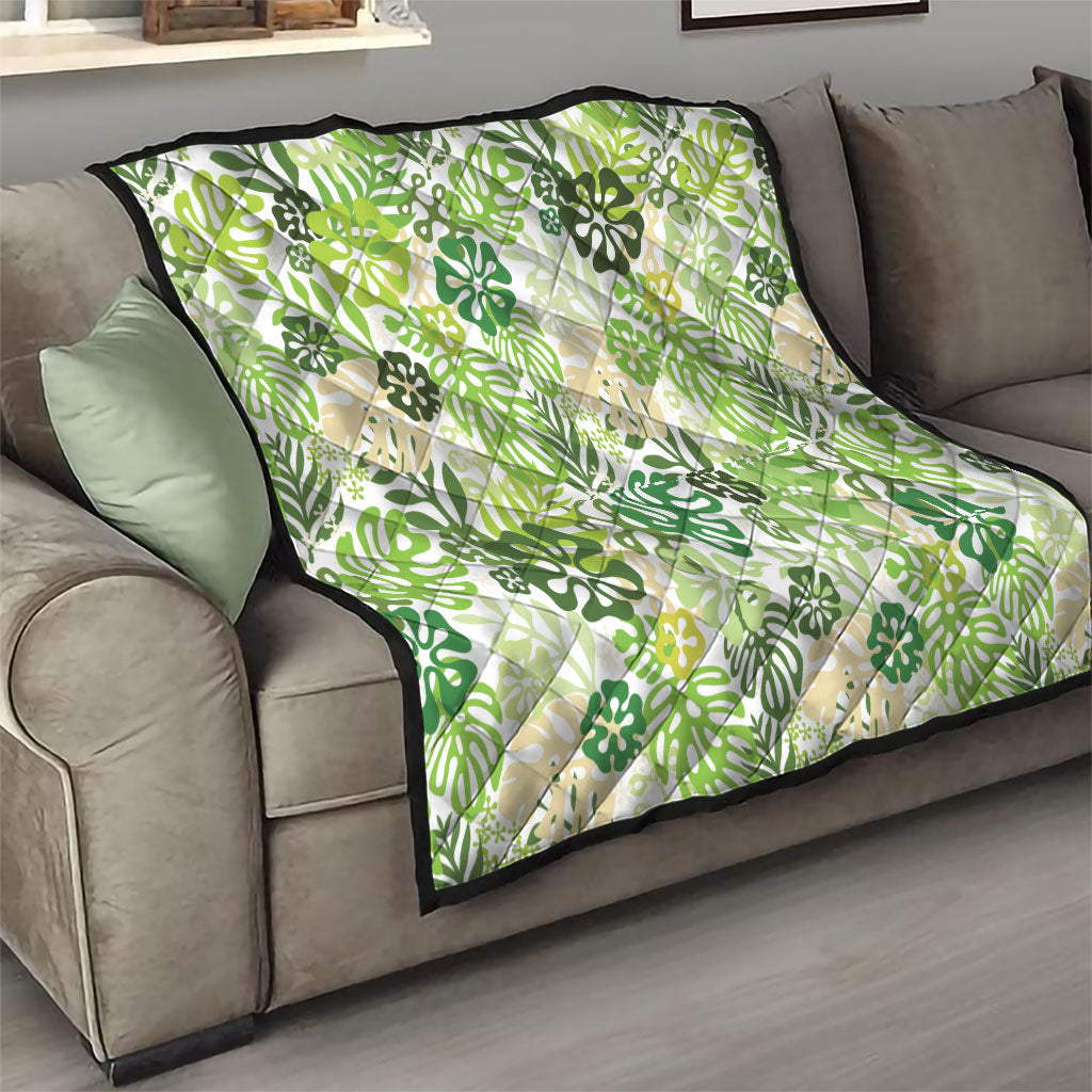 Green Aloha Hawaiian Quilt Monstera Hibiscus Tropical Pattern LT19 - Polynesian Pride