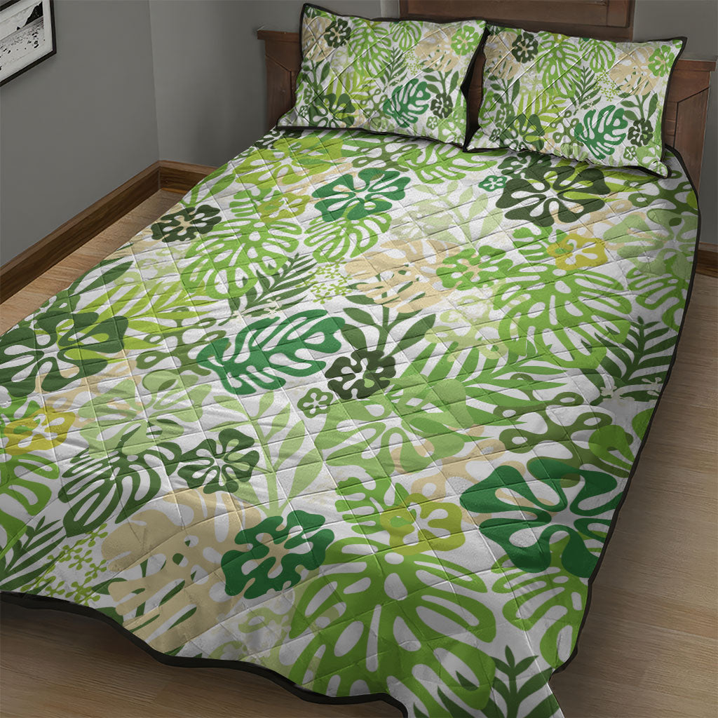 Green Aloha Hawaiian Quilt Bed Set Monstera Hibiscus Tropical Pattern LT19 - Polynesian Pride