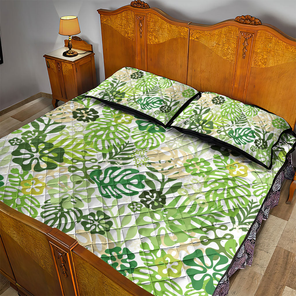 Green Aloha Hawaiian Quilt Bed Set Monstera Hibiscus Tropical Pattern LT19 - Polynesian Pride