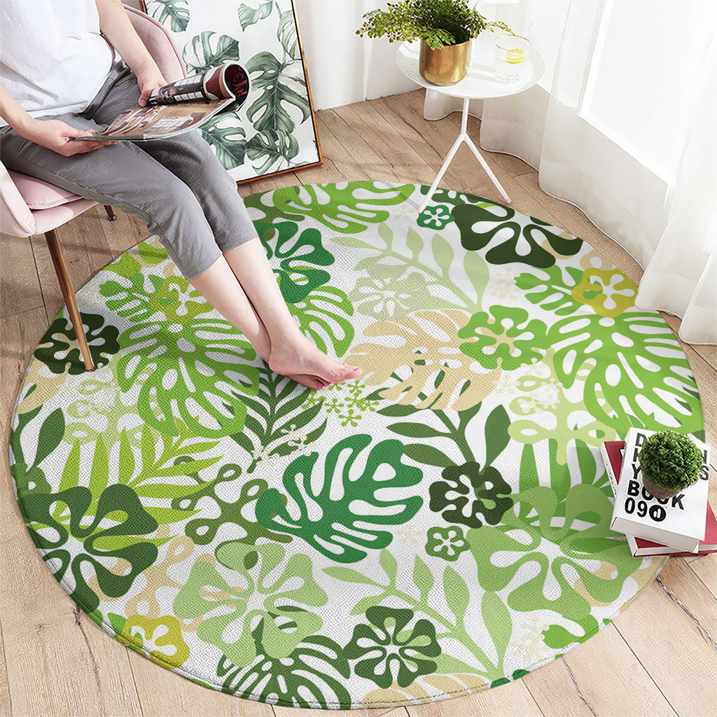 Green Aloha Hawaiian Round Carpet Monstera Hibiscus Tropical Pattern LT19 - Polynesian Pride