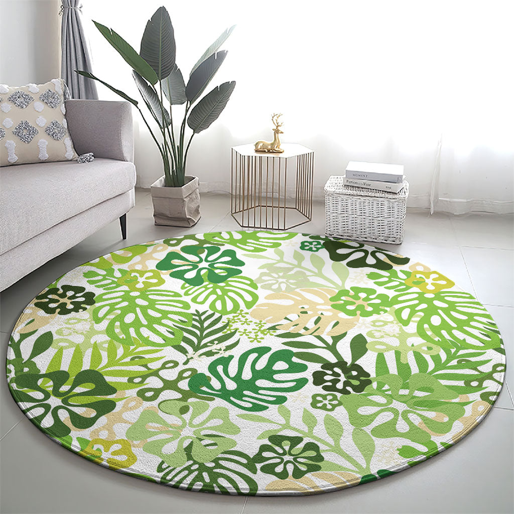 Green Aloha Hawaiian Round Carpet Monstera Hibiscus Tropical Pattern LT19 - Polynesian Pride
