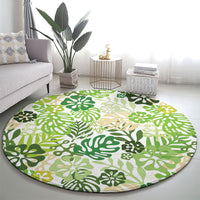 Green Aloha Hawaiian Round Carpet Monstera Hibiscus Tropical Pattern LT19 - Polynesian Pride