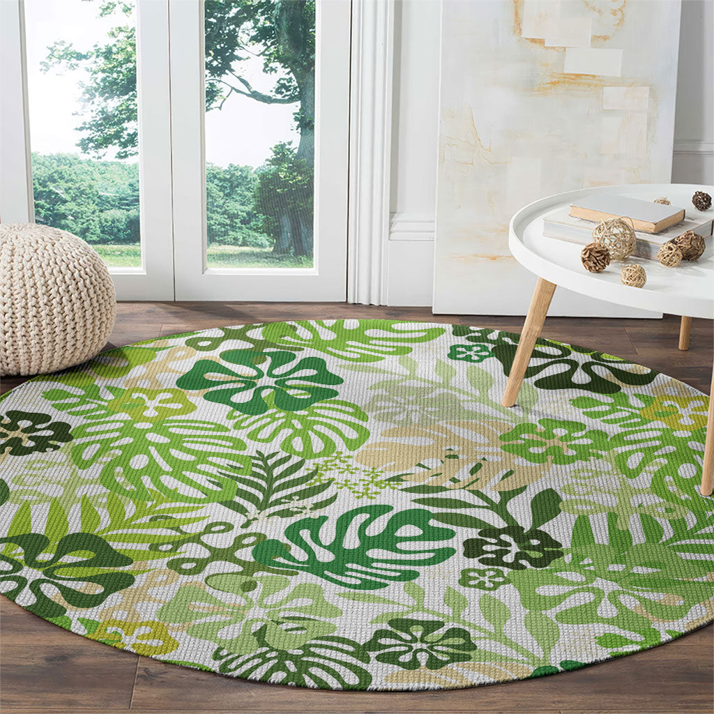 Green Aloha Hawaiian Round Carpet Monstera Hibiscus Tropical Pattern LT19 - Polynesian Pride