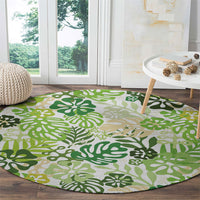 Green Aloha Hawaiian Round Carpet Monstera Hibiscus Tropical Pattern LT19 - Polynesian Pride