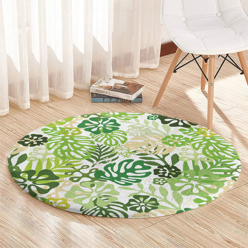 Green Aloha Hawaiian Round Carpet Monstera Hibiscus Tropical Pattern LT19 - Polynesian Pride