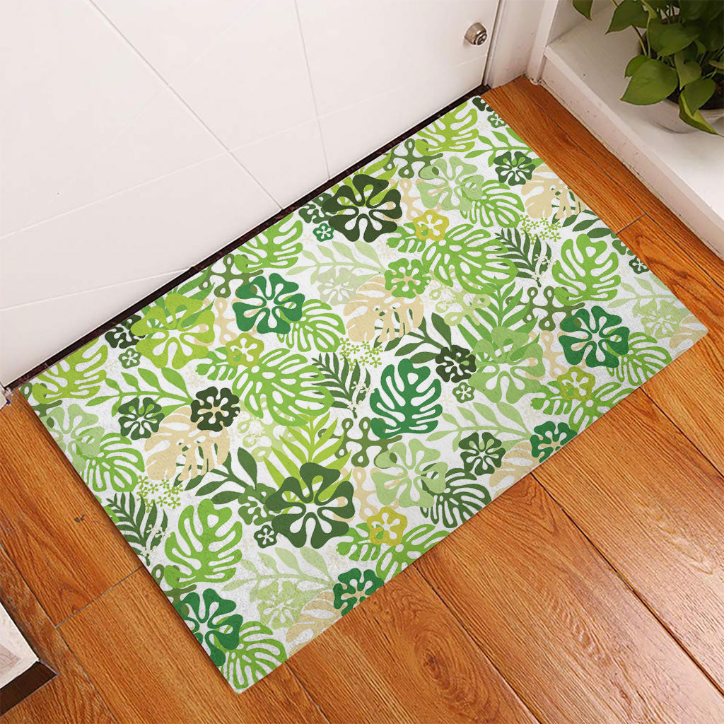 Green Aloha Hawaiian Rubber Doormat Monstera Hibiscus Tropical Pattern LT19 - Polynesian Pride