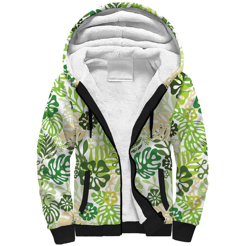 Green Aloha Hawaiian Sherpa Hoodie Monstera Hibiscus Tropical Pattern LT19 Unisex Green - Polynesian Pride