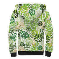 Green Aloha Hawaiian Sherpa Hoodie Monstera Hibiscus Tropical Pattern LT19 - Polynesian Pride