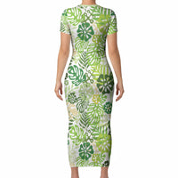 Green Aloha Hawaiian Short Sleeve Bodycon Dress Monstera Hibiscus Tropical Pattern LT19 - Polynesian Pride