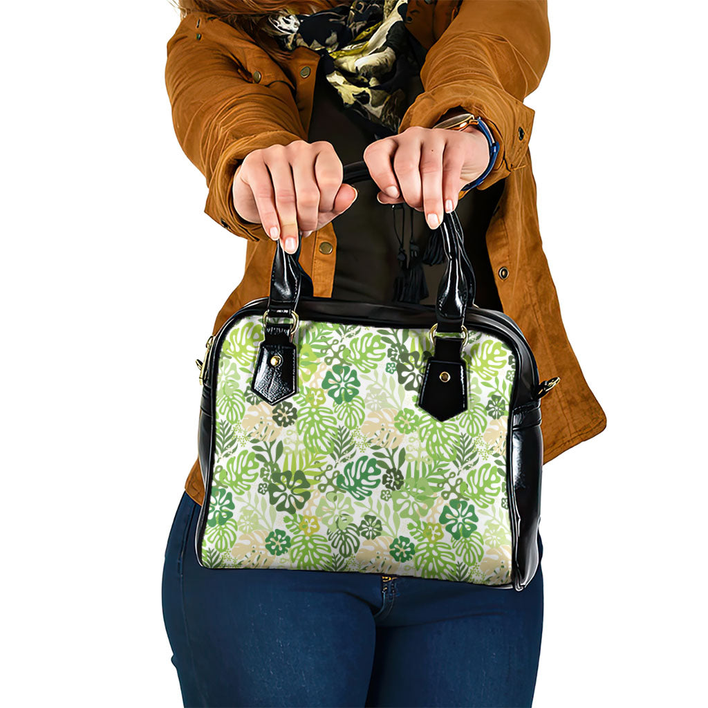 Green Aloha Hawaiian Shoulder Handbag Monstera Hibiscus Tropical Pattern LT19 One Size Green - Polynesian Pride