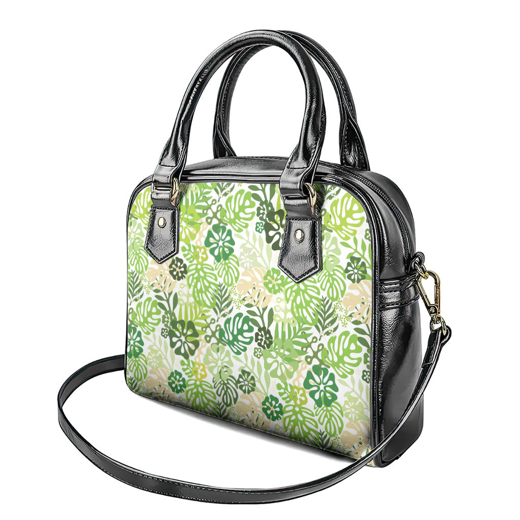 Green Aloha Hawaiian Shoulder Handbag Monstera Hibiscus Tropical Pattern LT19 - Polynesian Pride