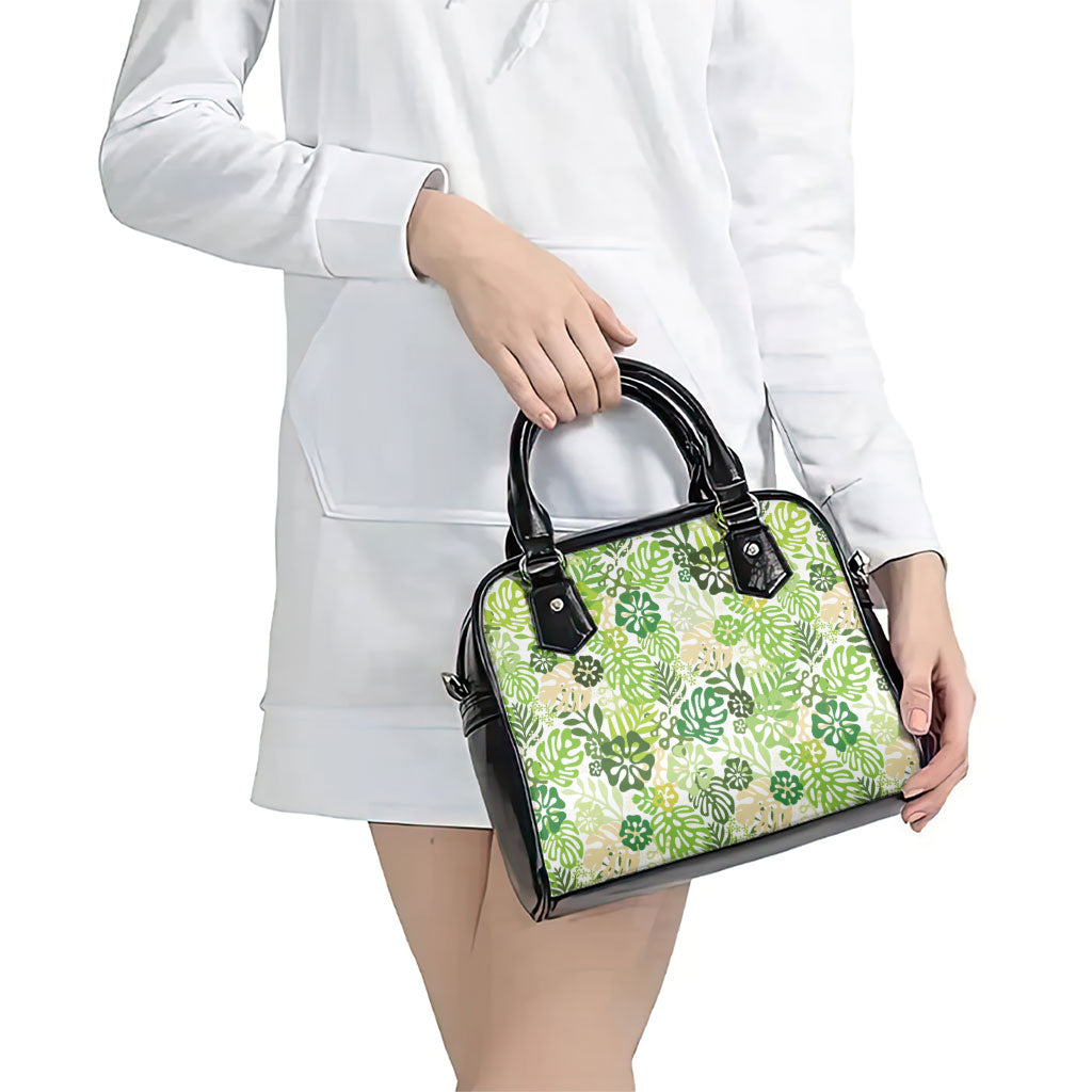 Green Aloha Hawaiian Shoulder Handbag Monstera Hibiscus Tropical Pattern LT19 - Polynesian Pride