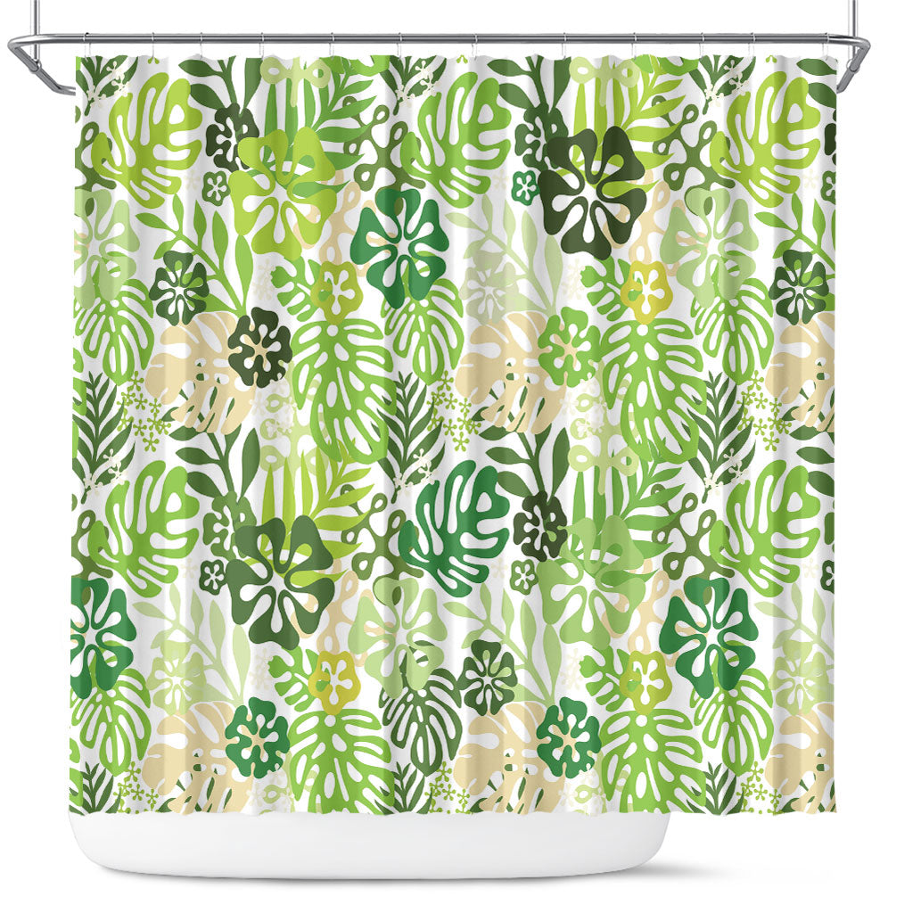 Green Aloha Hawaiian Shower Curtain Monstera Hibiscus Tropical Pattern LT19 Green - Polynesian Pride