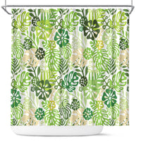 Green Aloha Hawaiian Shower Curtain Monstera Hibiscus Tropical Pattern LT19 Green - Polynesian Pride