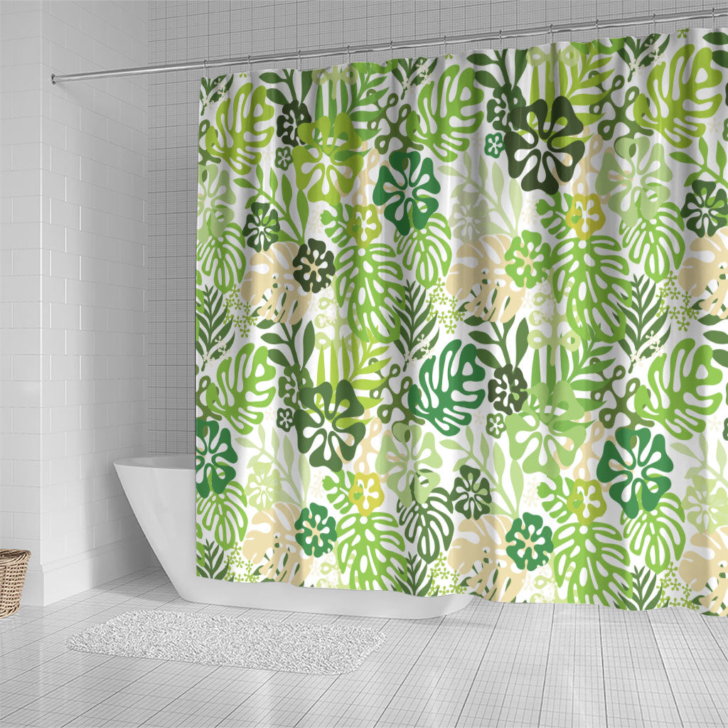 Green Aloha Hawaiian Shower Curtain Monstera Hibiscus Tropical Pattern LT19 - Polynesian Pride
