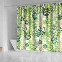 Green Aloha Hawaiian Shower Curtain Monstera Hibiscus Tropical Pattern LT19 - Polynesian Pride