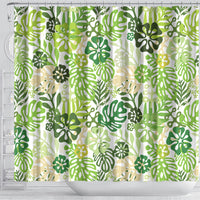 Green Aloha Hawaiian Shower Curtain Monstera Hibiscus Tropical Pattern LT19 - Polynesian Pride