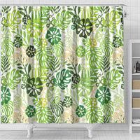Green Aloha Hawaiian Shower Curtain Monstera Hibiscus Tropical Pattern LT19 - Polynesian Pride