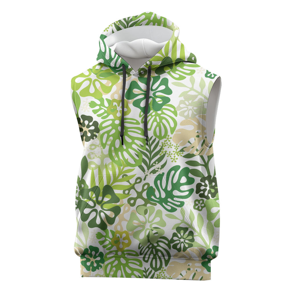 Green Aloha Hawaiian Sleeveless Hoodie Monstera Hibiscus Tropical Pattern LT19 Green - Polynesian Pride
