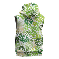 Green Aloha Hawaiian Sleeveless Hoodie Monstera Hibiscus Tropical Pattern LT19 - Polynesian Pride