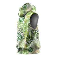 Green Aloha Hawaiian Sleeveless Hoodie Monstera Hibiscus Tropical Pattern LT19 - Polynesian Pride