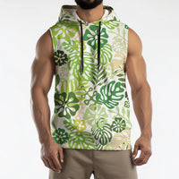 Green Aloha Hawaiian Sleeveless Hoodie Monstera Hibiscus Tropical Pattern LT19 - Polynesian Pride