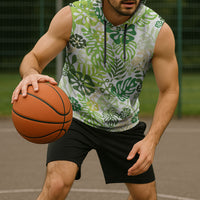 Green Aloha Hawaiian Sleeveless Hoodie Monstera Hibiscus Tropical Pattern LT19 - Polynesian Pride