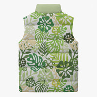 Green Aloha Hawaiian Sleeveless Puffer Jacket Monstera Hibiscus Tropical Pattern LT19 - Polynesian Pride