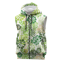 Green Aloha Hawaiian Sleeveless Zip Hoodie Monstera Hibiscus Tropical Pattern LT19 Green - Polynesian Pride