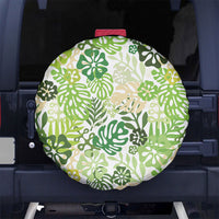 Green Aloha Hawaiian Spare Tire Cover Monstera Hibiscus Tropical Pattern LT19 No hole Green - Polynesian Pride