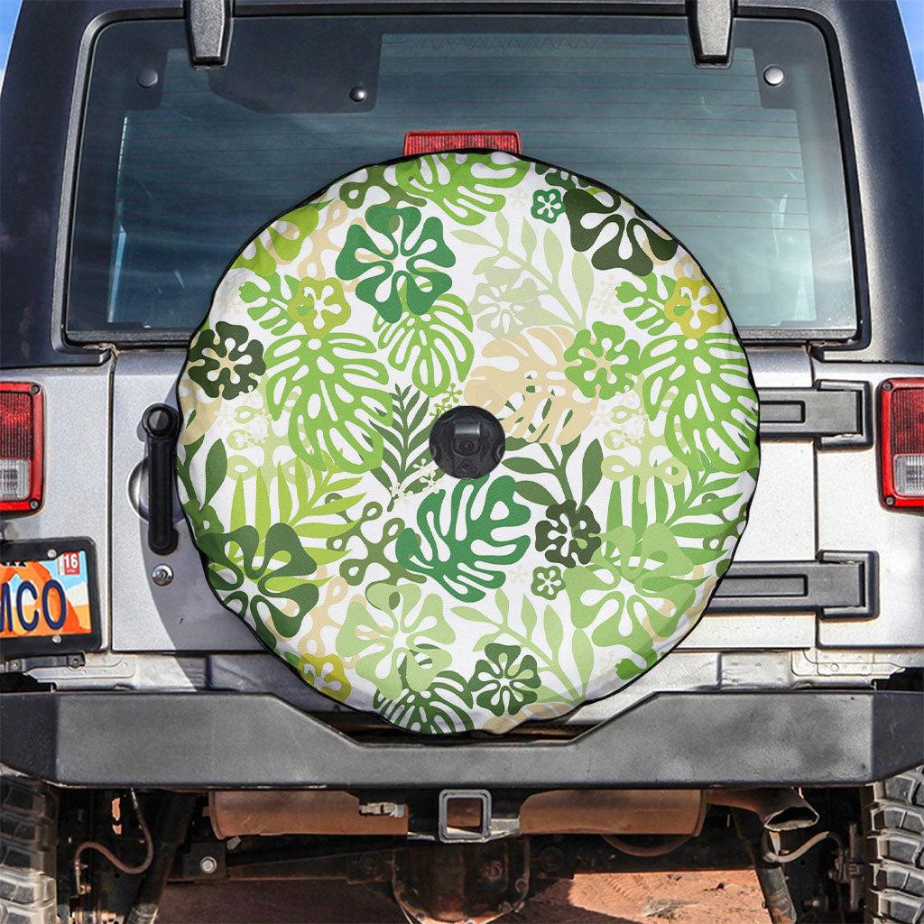 Green Aloha Hawaiian Spare Tire Cover Monstera Hibiscus Tropical Pattern LT19 Green - Polynesian Pride