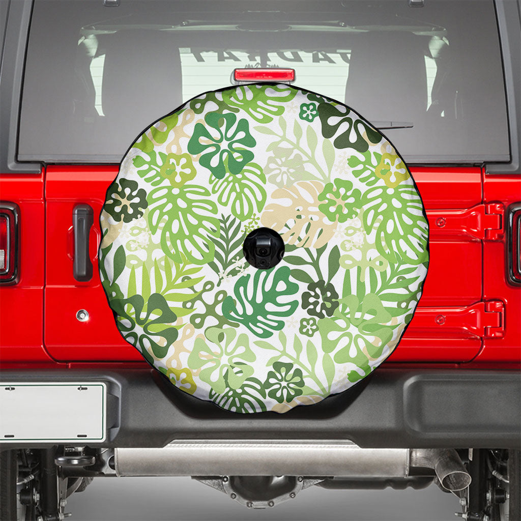 Green Aloha Hawaiian Spare Tire Cover Monstera Hibiscus Tropical Pattern LT19 - Polynesian Pride