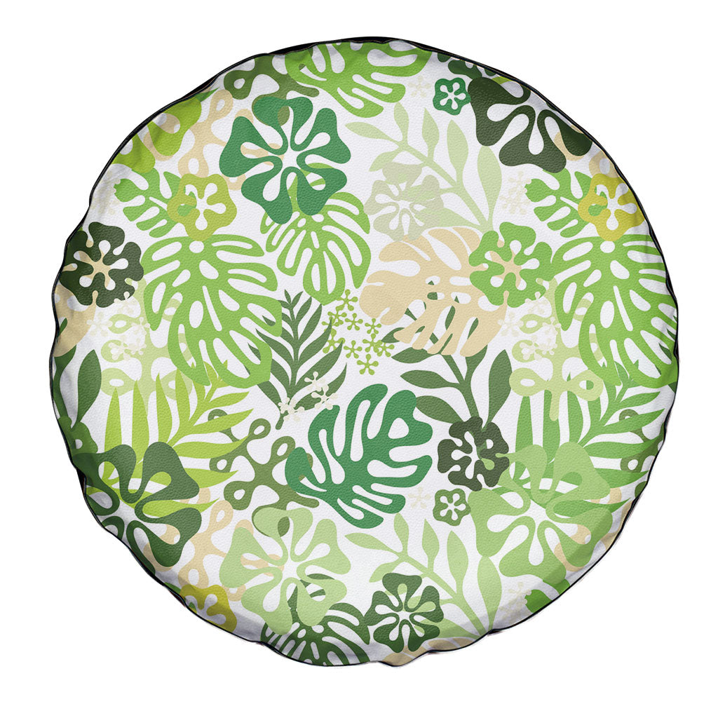 Green Aloha Hawaiian Spare Tire Cover Monstera Hibiscus Tropical Pattern LT19 - Polynesian Pride