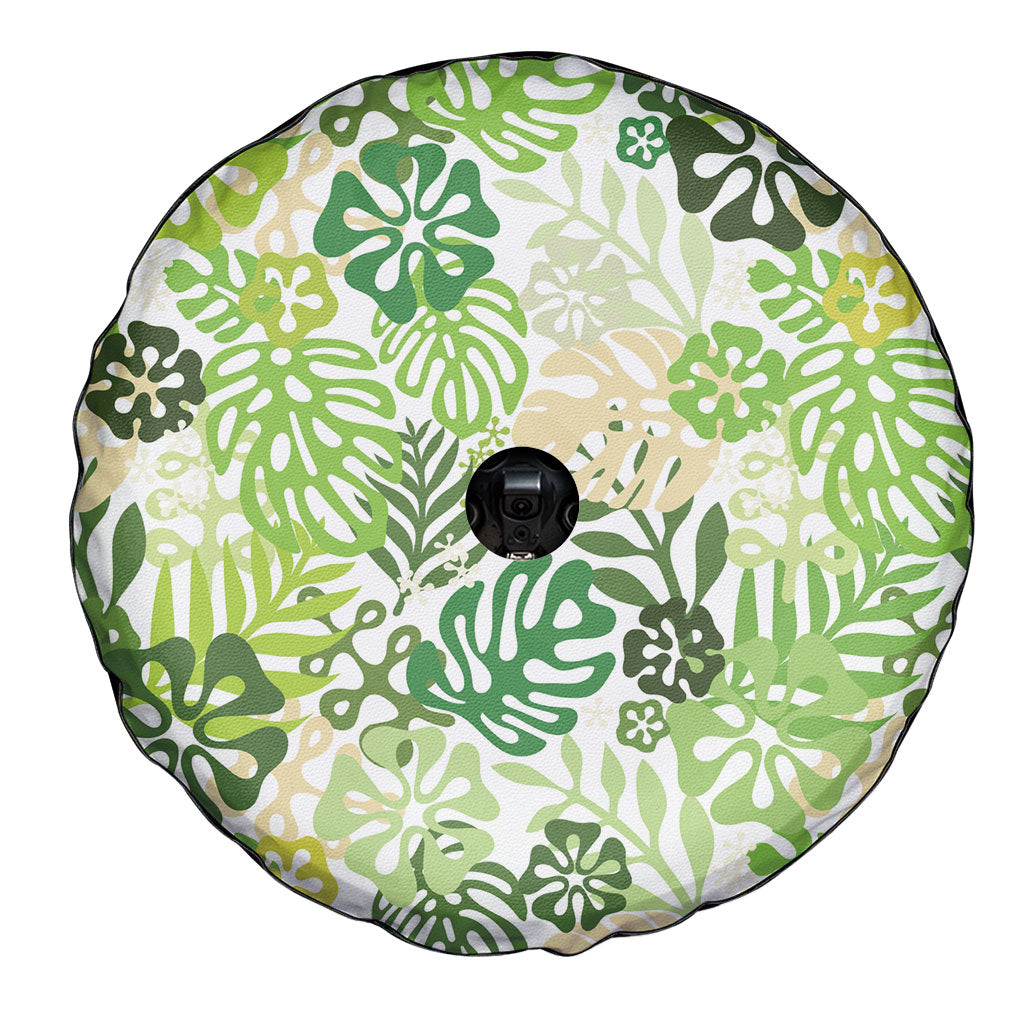 Green Aloha Hawaiian Spare Tire Cover Monstera Hibiscus Tropical Pattern LT19 - Polynesian Pride