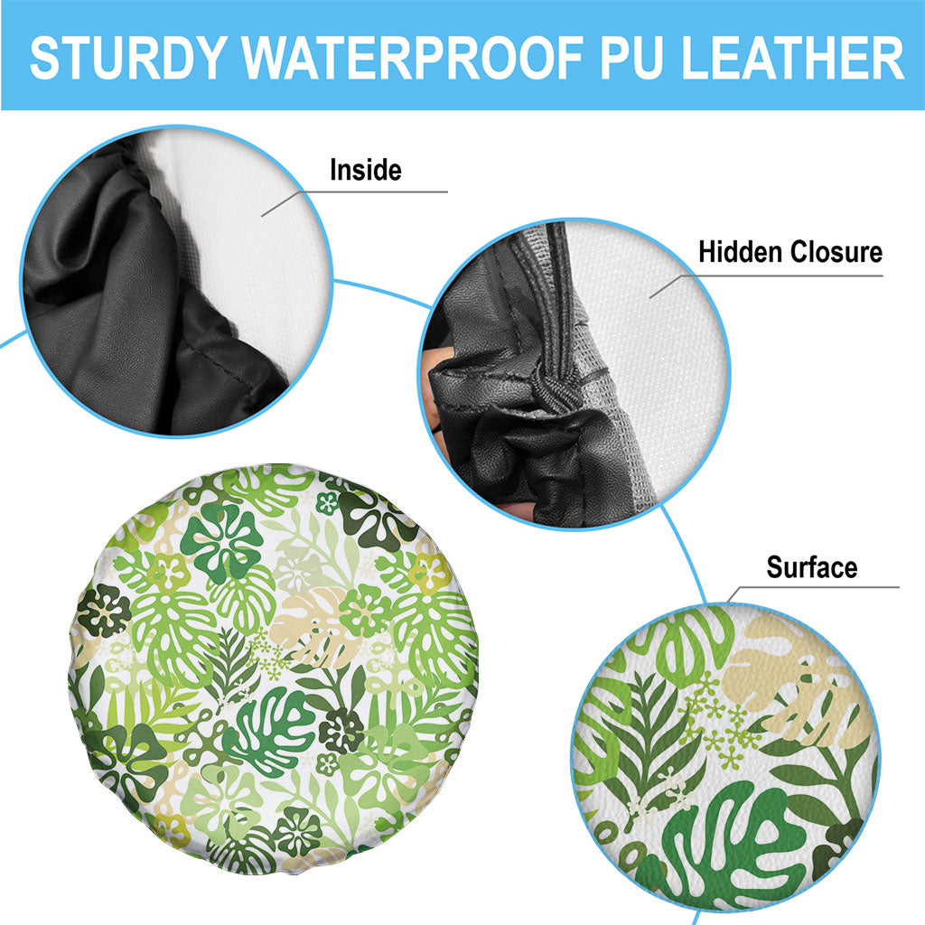 Green Aloha Hawaiian Spare Tire Cover Monstera Hibiscus Tropical Pattern LT19 - Polynesian Pride