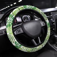 Green Aloha Hawaiian Steering Wheel Cover Monstera Hibiscus Tropical Pattern LT19 Universal Fit Green - Polynesian Pride