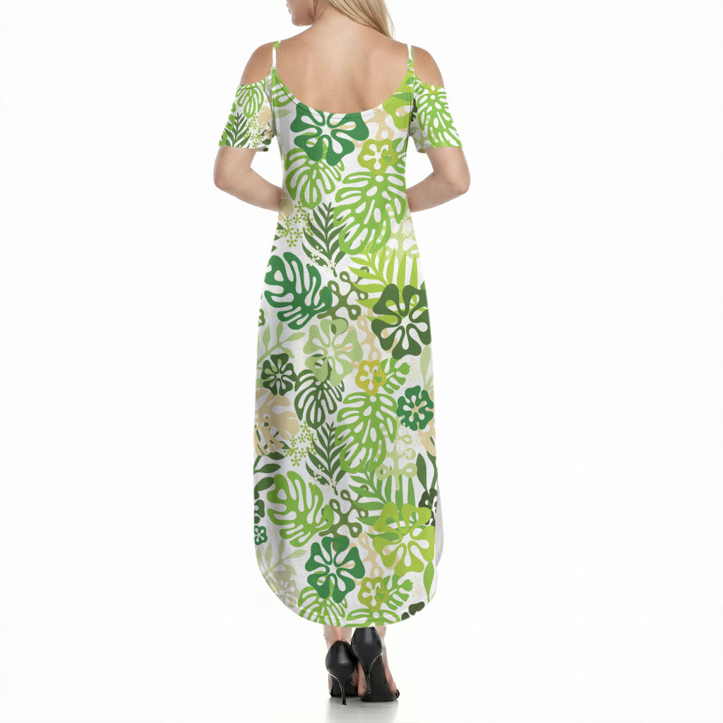 Green Aloha Hawaiian Summer Maxi Dress Monstera Hibiscus Tropical Pattern LT19 - Polynesian Pride