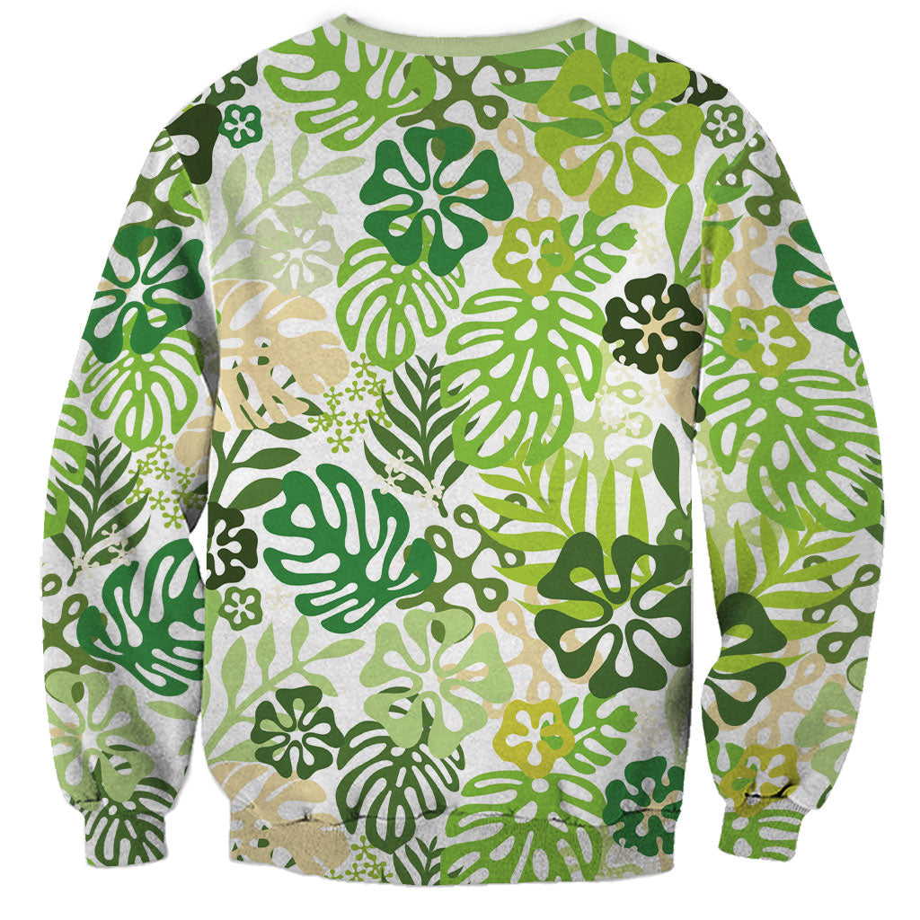 Green Aloha Hawaiian Sweatshirt Monstera Hibiscus Tropical Pattern LT19 - Polynesian Pride