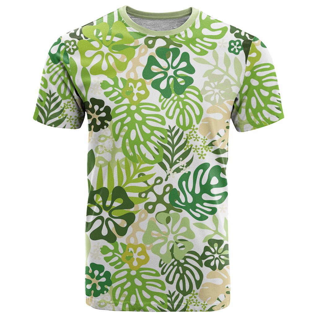 Green Aloha Hawaiian T Shirt Monstera Hibiscus Tropical Pattern LT19 Green - Polynesian Pride
