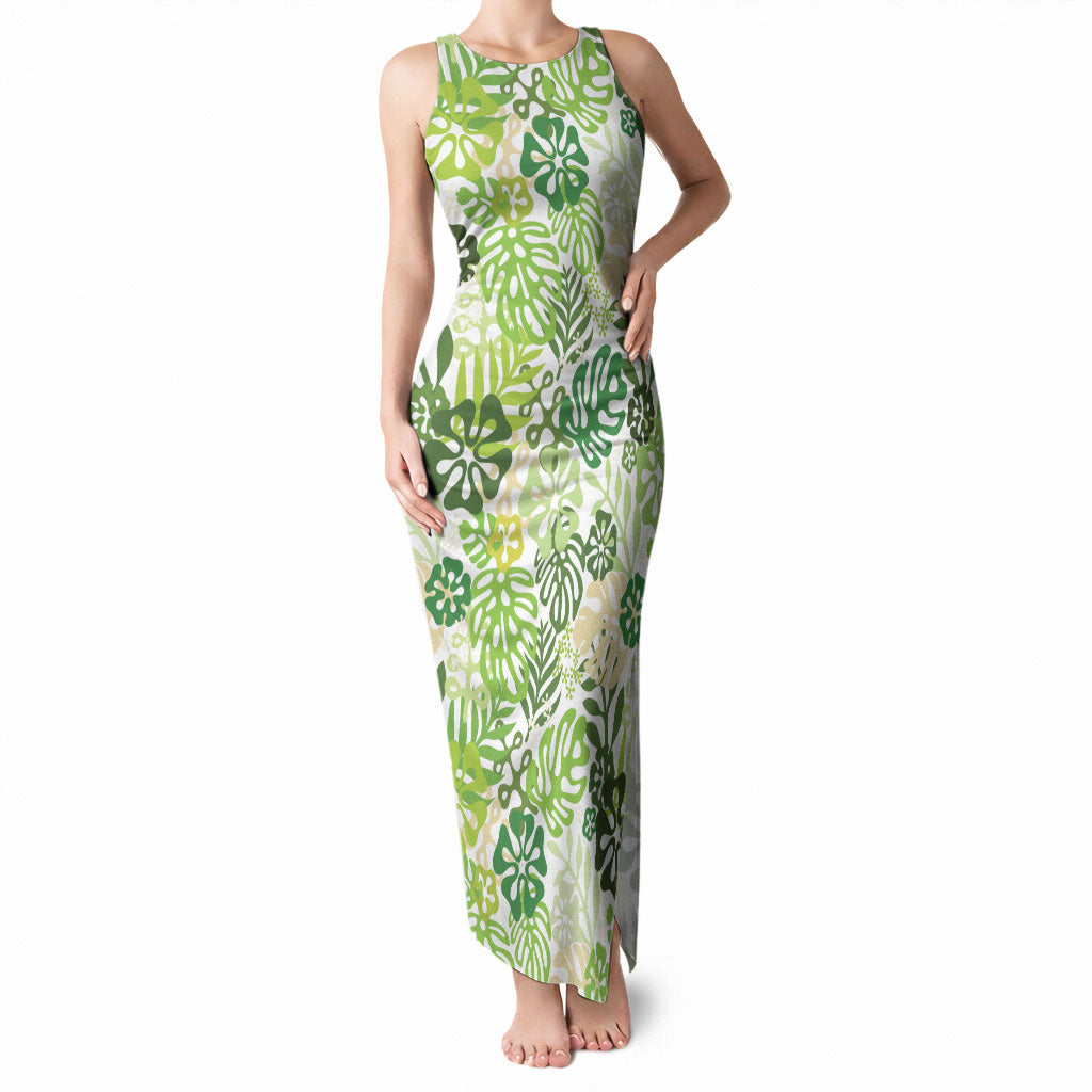 Green Aloha Hawaiian Tank Maxi Dress Monstera Hibiscus Tropical Pattern LT19 Women Green - Polynesian Pride