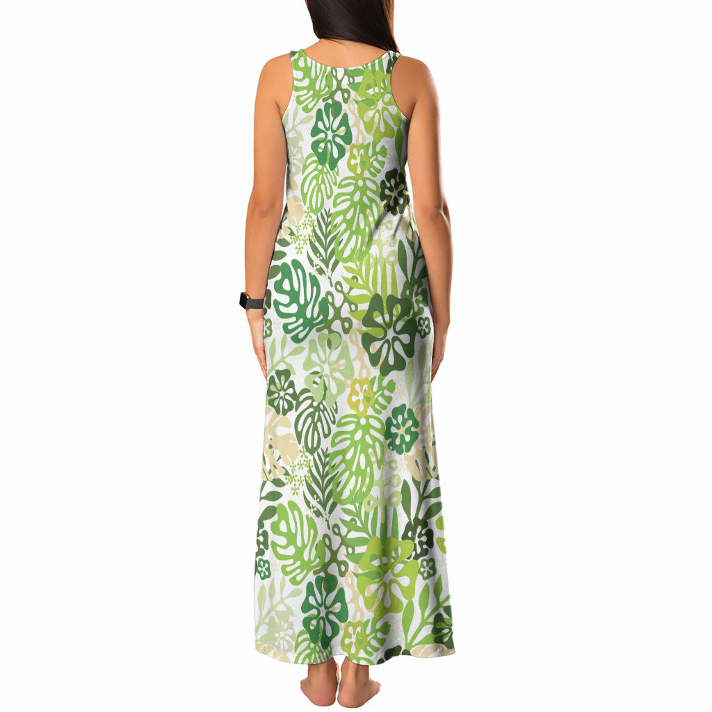 Green Aloha Hawaiian Tank Maxi Dress Monstera Hibiscus Tropical Pattern LT19 - Polynesian Pride
