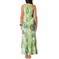 Green Aloha Hawaiian Tank Maxi Dress Monstera Hibiscus Tropical Pattern LT19 - Polynesian Pride