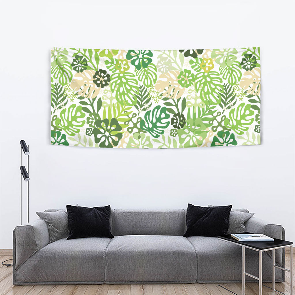 Green Aloha Hawaiian Tapestry Monstera Hibiscus Tropical Pattern LT19 - Polynesian Pride