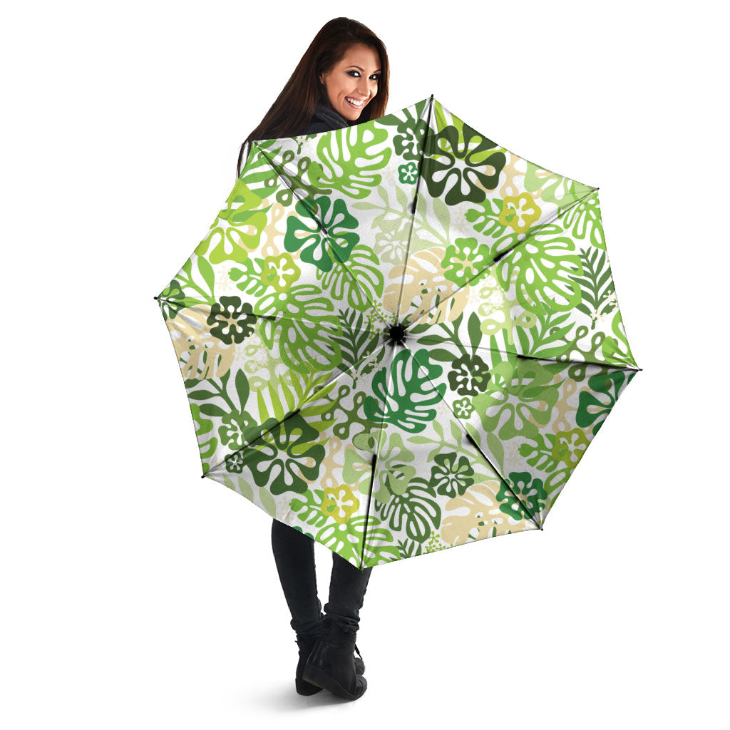 Green Aloha Hawaiian Umbrella Monstera Hibiscus Tropical Pattern LT19 - Polynesian Pride