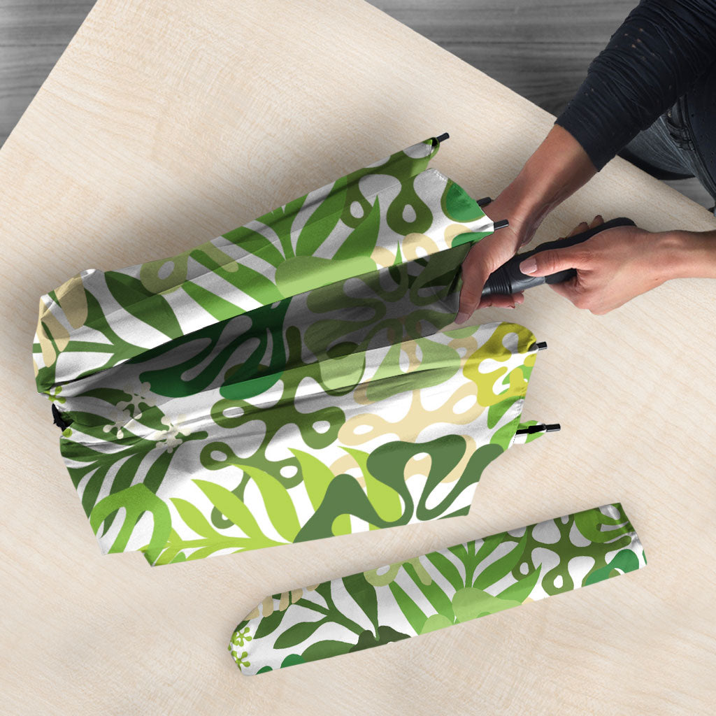 Green Aloha Hawaiian Umbrella Monstera Hibiscus Tropical Pattern LT19 - Polynesian Pride
