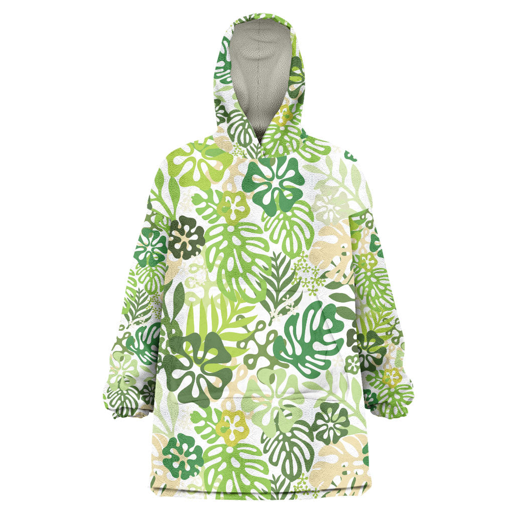 Green Aloha Hawaiian Wearable Blanket Hoodie Monstera Hibiscus Tropical Pattern LT19 One Size Green - Polynesian Pride