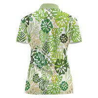 Green Aloha Hawaiian Women Polo Shirt Monstera Hibiscus Tropical Pattern LT19 - Polynesian Pride