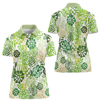 Green Aloha Hawaiian Women Polo Shirt Monstera Hibiscus Tropical Pattern LT19 - Polynesian Pride